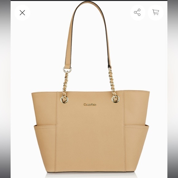 NWOT Calvin Klein Saffiano Tote Leather Beige‎ Handbag - Picture 2 of 14
